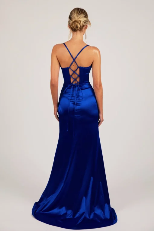 SHANTE Lace Up Back Corset Gown - Royal Blue