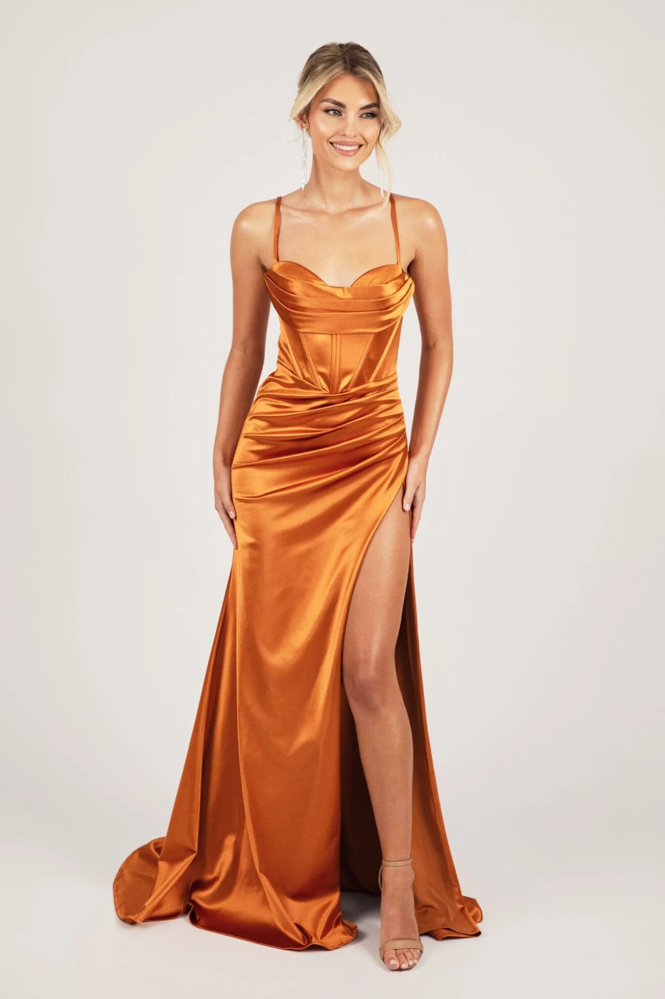 SHANTE Lace Up Back Corset Gown - Burnt Orange