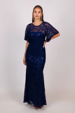 Simona Pattern Sequin Gown - Navy
