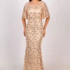 Simona Pattern Sequin Gown - Champagne