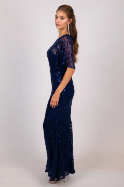Simona Pattern Sequin Gown - Navy