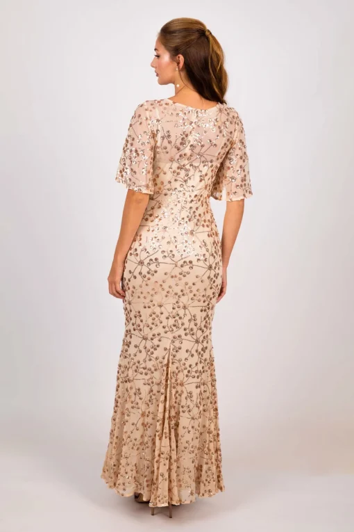 Simona Pattern Sequin Gown - Champagne