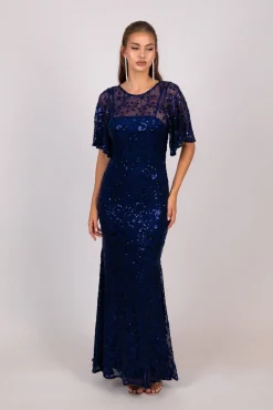 Simona Pattern Sequin Gown - Navy