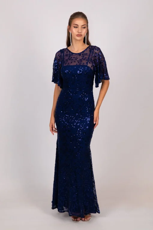 Simona Pattern Sequin Gown - Navy