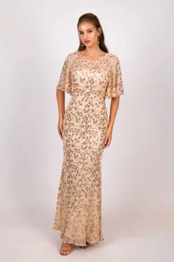 Simona Pattern Sequin Gown - Champagne