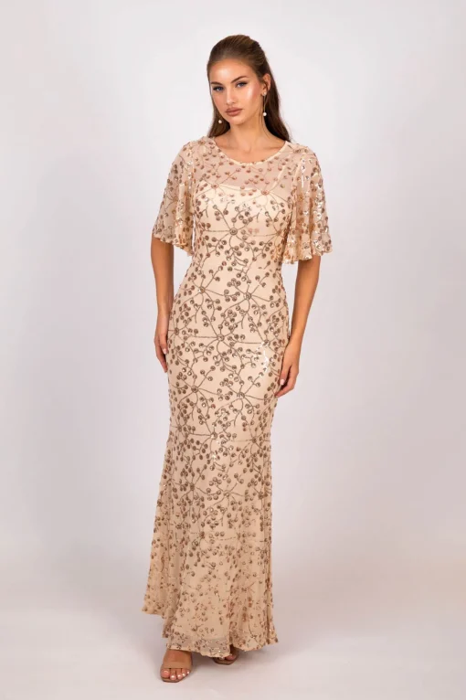 Simona Pattern Sequin Gown - Champagne