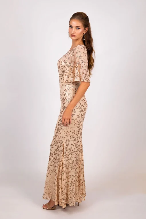 Simona Pattern Sequin Gown - Champagne