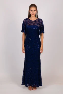 Simona Pattern Sequin Gown - Navy