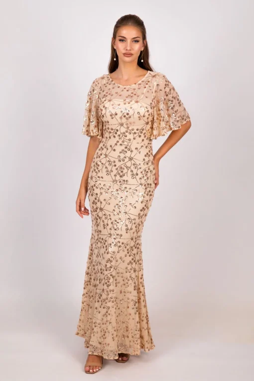 Simona Pattern Sequin Gown - Champagne
