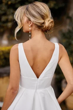 SIMONE V Neck A-line Satin Gown - Ivory