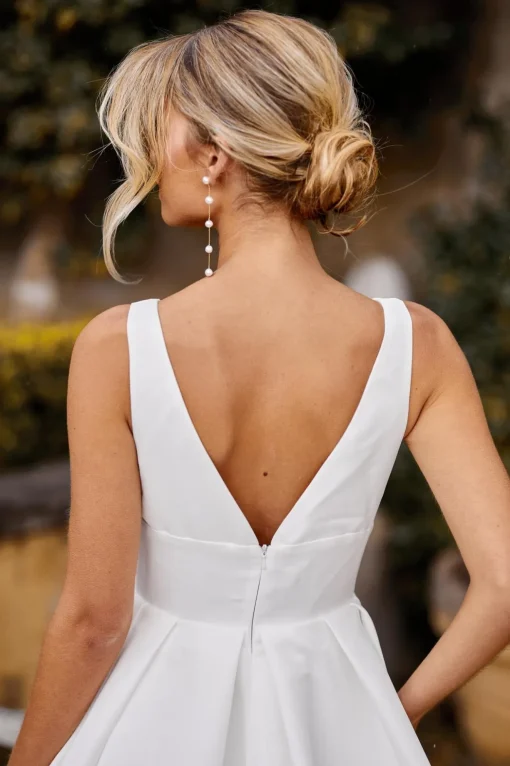 SIMONE V Neck A-line Satin Gown - Ivory