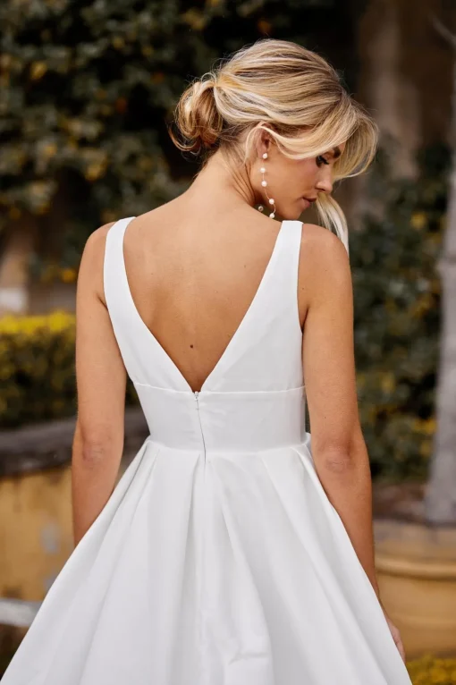 SIMONE V Neck A-line Satin Gown - Ivory