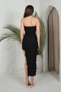 Solita Strapless Frill Detail Maxi Dress - Black