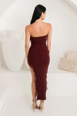 Solita Strapless Frill Detail Maxi Dress - Burgundy