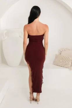Solita Strapless Frill Detail Maxi Dress - Burgundy