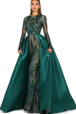 Style 1705 Long Sleeve Gown in Emerald by Portia & Scarlett (Last Pieces - S & XXL)