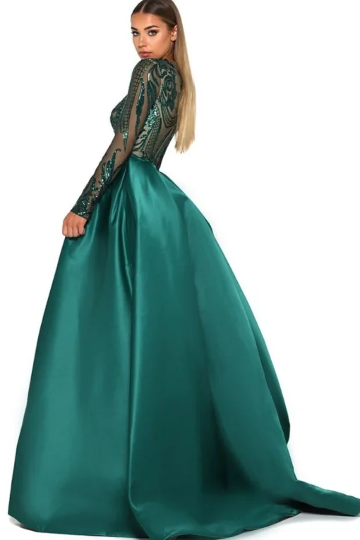 Style 1705 Long Sleeve Gown in Emerald by Portia & Scarlett (Last Pieces - S & XXL)