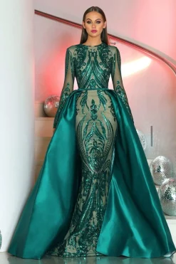 Style 1705 Long Sleeve Gown in Emerald by Portia & Scarlett (Last Pieces - S & XXL)