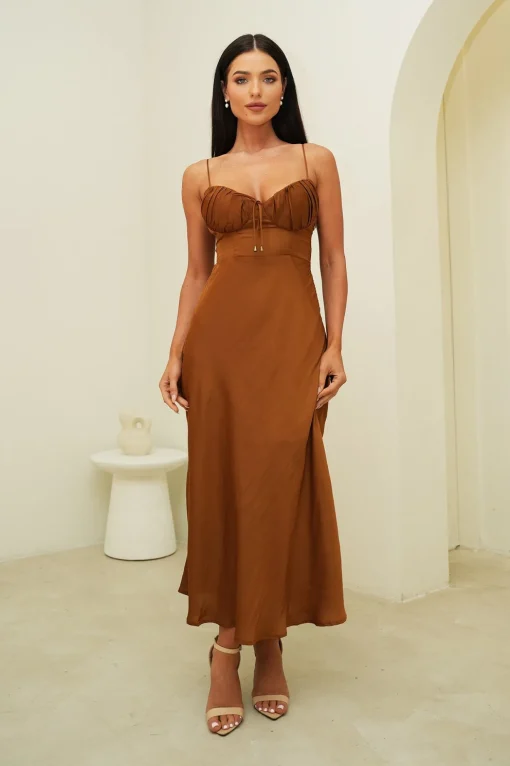 Thea Midi Dress in Chocolate