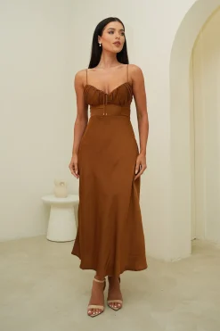 Thea Midi Dress in Chocolate