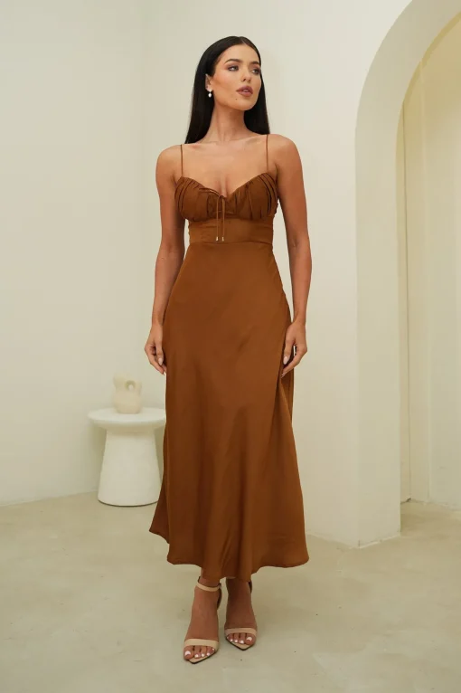 Thea Midi Dress in Chocolate