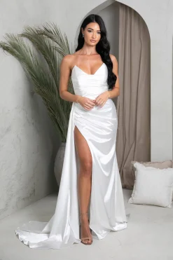 TYRA Glossy Satin Gown - Ivory