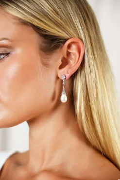 VALERIE Pearl Bridal Drop Earrings in Silver