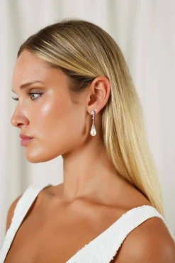 VALERIE Pearl Bridal Drop Earrings in Silver