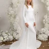 Vera Long-Sleeve Crepe Gown - Ivory