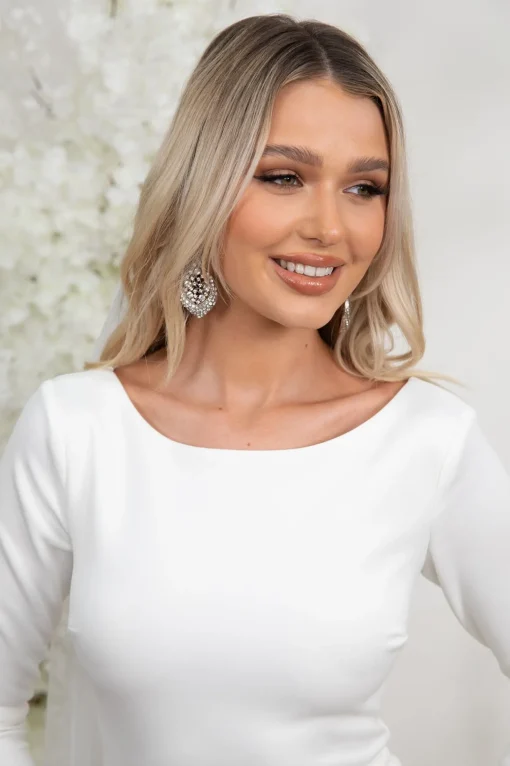 Vera Long-Sleeve Crepe Gown - Ivory